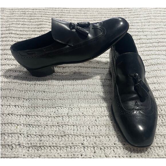 VTG Johnston & Murphy Loafers Tassel Shoes Leather Mens Size 9 D/B Black main image 4